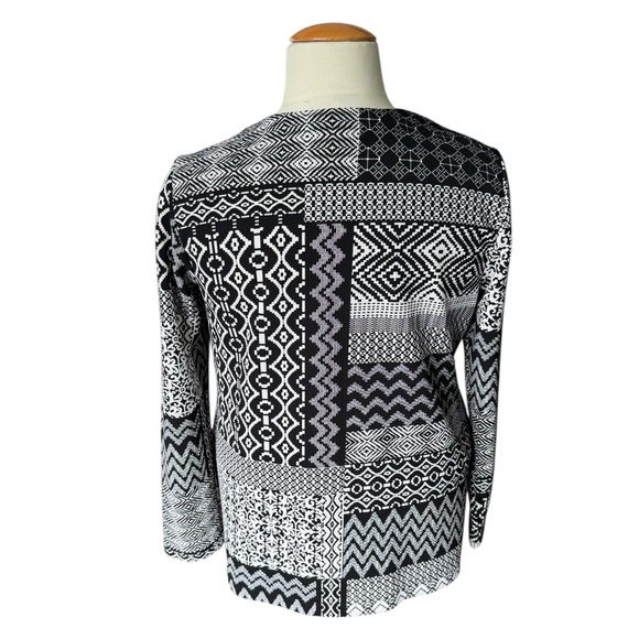 Christopher & Banks XL Black White Geometric Jacket Retrocore Preppy Layer K30 - Picture 3 of 7